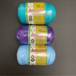 Pepperell Bonnie Macrame Craft Cord Lot of Purple, Sky Blue, Turquoise 6mmX100yd